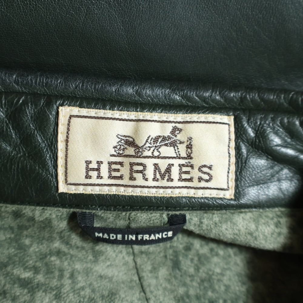 HERMES(エルメス) セラファン 比翼レザージャケット カーキ オリーブ