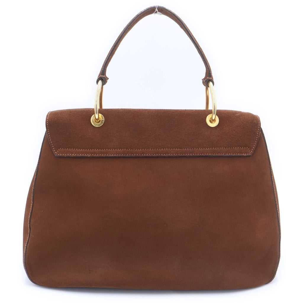 PRADA(プラダ) オールドプラダ フラップハンドバッグ ブラウン スエード ゴールド金具 レディース