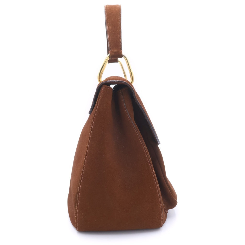 PRADA(プラダ) オールドプラダ フラップハンドバッグ ブラウン スエード ゴールド金具 レディース