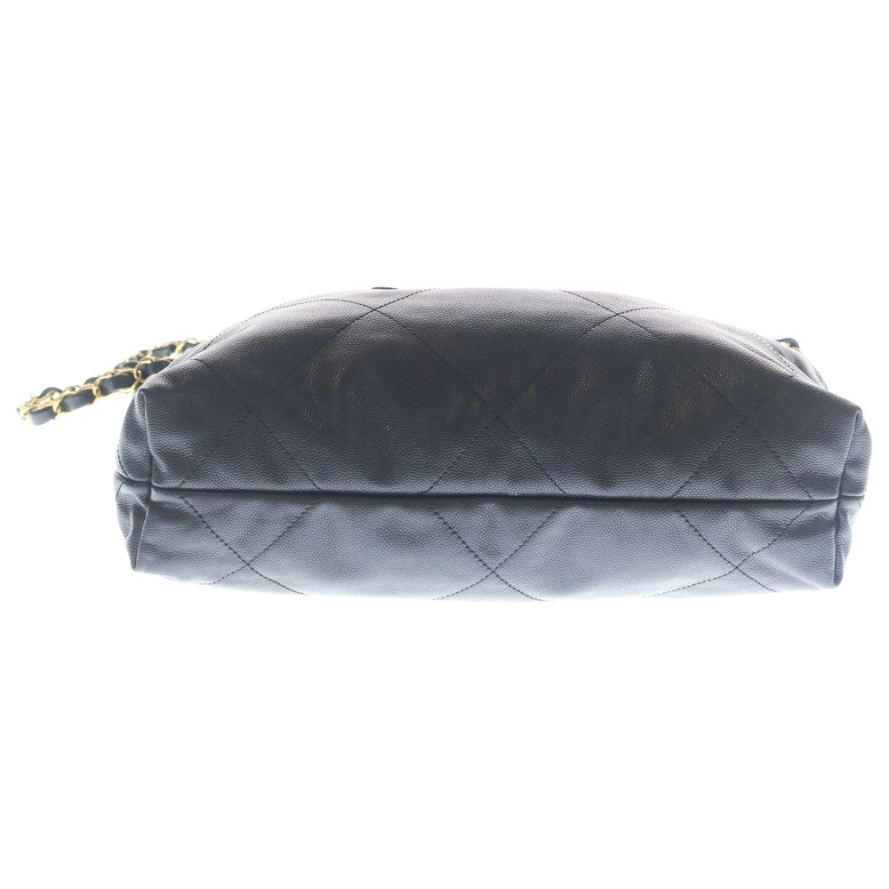 CHANEL(シャネル) シャネル22 スモール キャビアスキン レザー チェーンショルダーバッグ ゴールド金具 ブラック プレート レディース