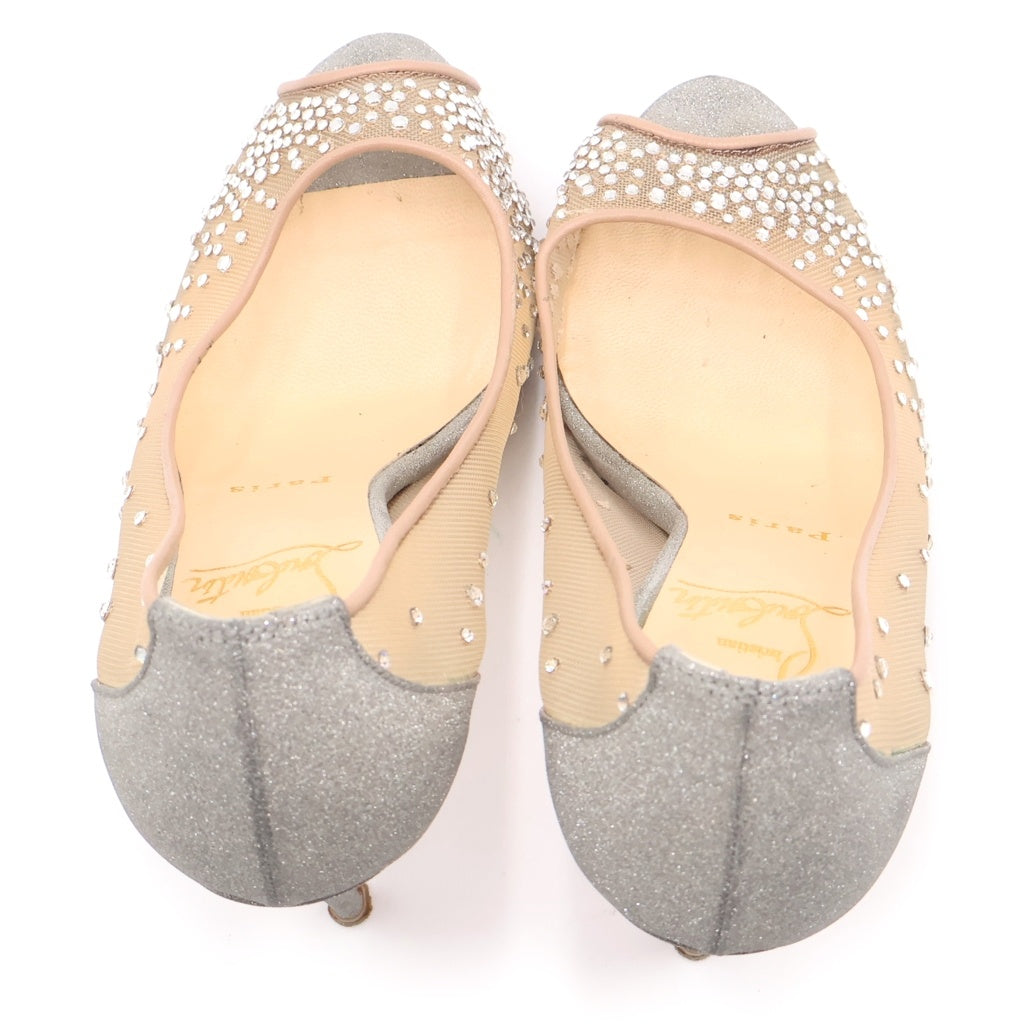 CHRISTIAN LOUBOUTIN(クリスチャンルブタン) ビジュー オープントゥ パンプス ヒール シルバー メッシュ スエード レディース