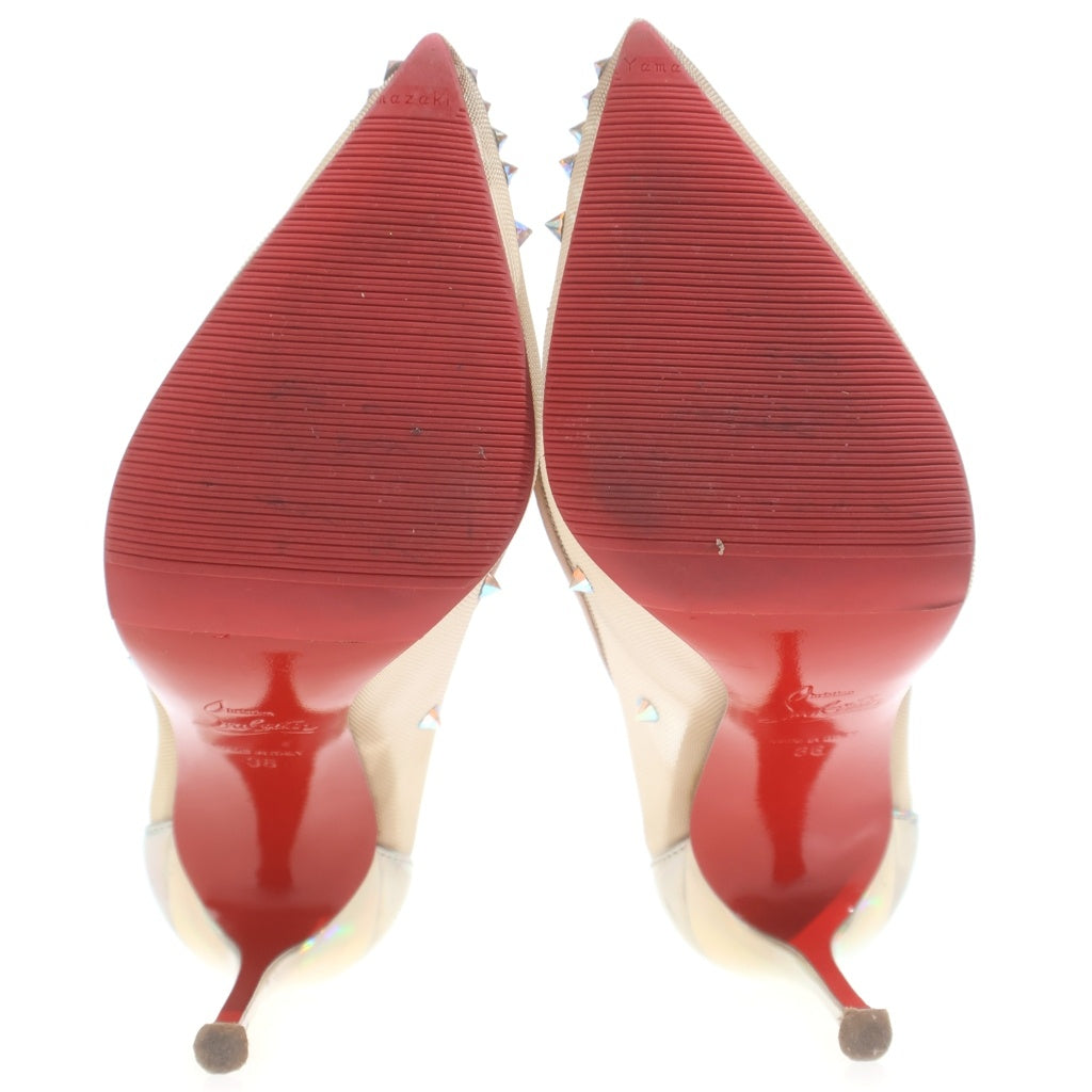 CHRISTIAN LOUBOUTIN(クリスチャンルブタン) スパイクスタッズ ポインテッドトゥ ヒールパンプス ベージュ メッシュ #36 レディース