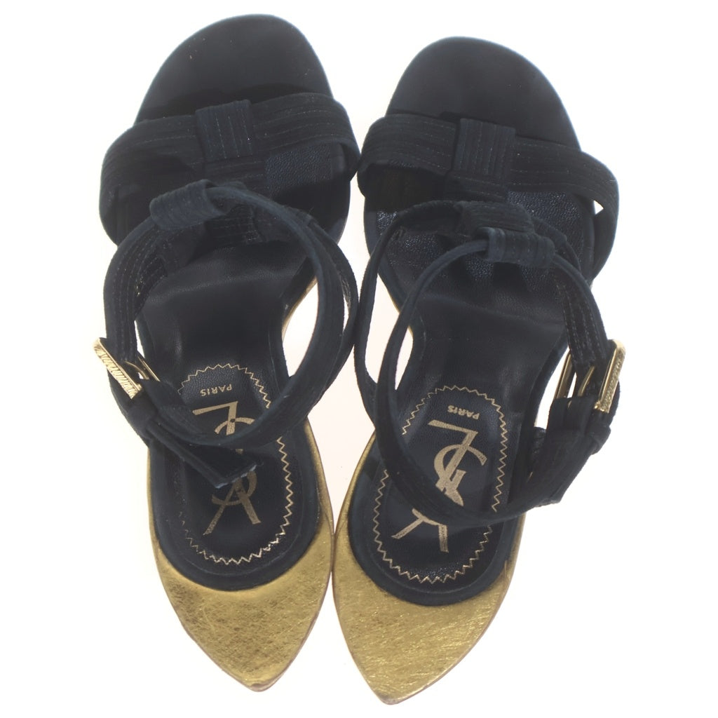 SAINT LAURENT PARIS(サンローランパリ) ウェッジソールサンダル ブラック×ゴールド スエード 265959 レディース