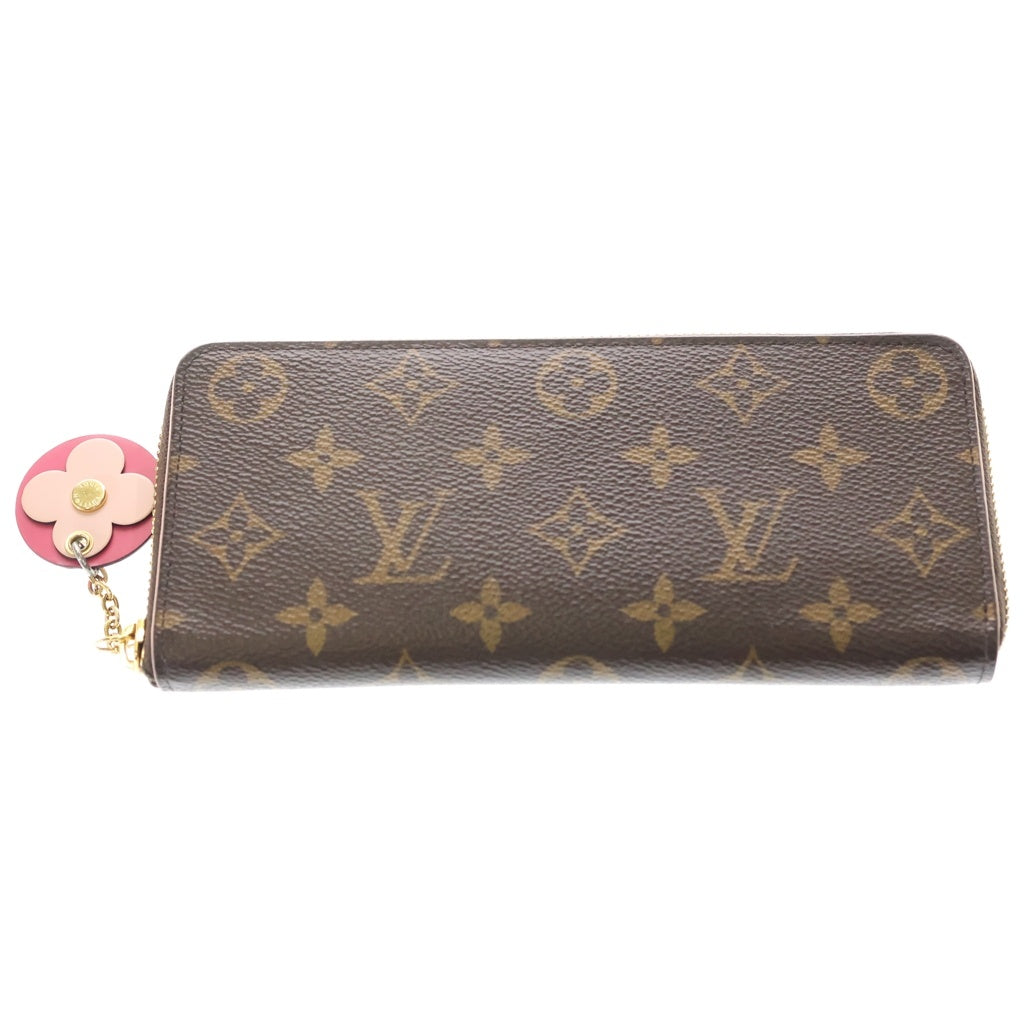 LOUIS VUITTON(ルイヴィトン) ポルトフォイユクレマンス フラワーチャーム モノグラム PVC レザー ジッピーウォレット 長財布 ブラウン M68314 レディース