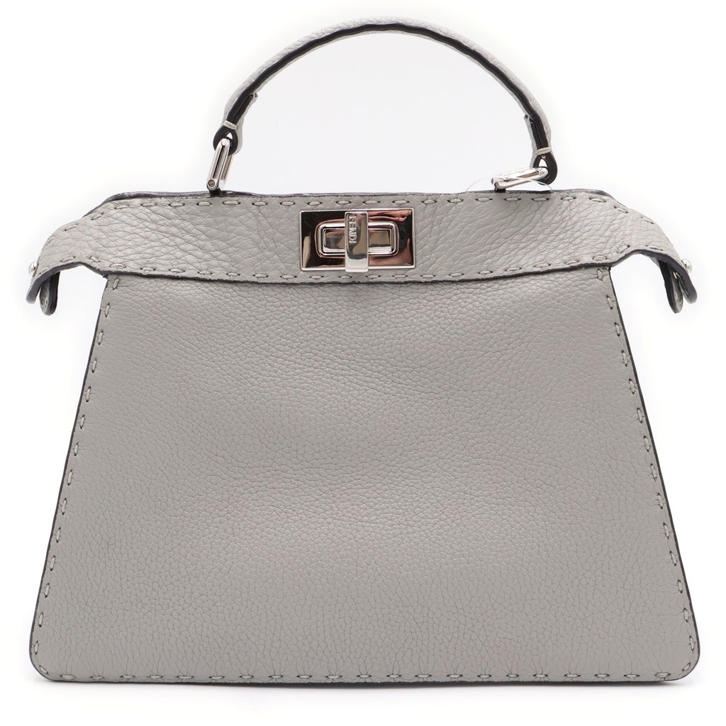 FENDI(フェンディ) ピーカブー セレリア スモール ハンドバッグ グレー レザー 8BN327 シルバー金具 レディース