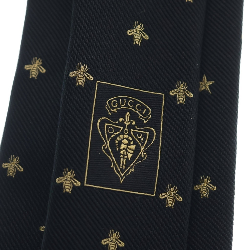GUCCI(グッチ) bee ビーエンブロイダリー 蜂柄刺繍 シルクネクタイ ブラック×ゴールド