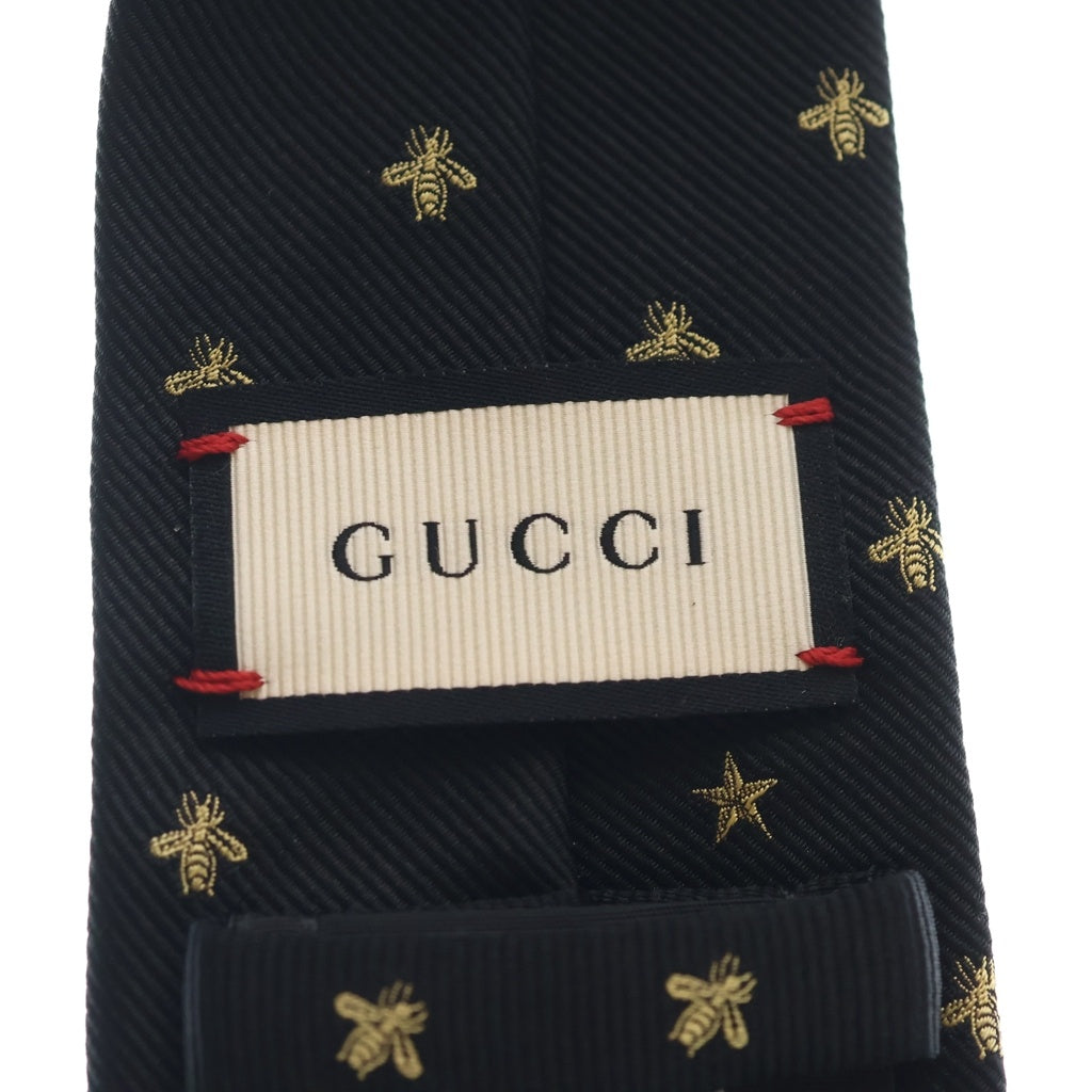 GUCCI(グッチ) bee ビーエンブロイダリー 蜂柄刺繍 シルクネクタイ ブラック×ゴールド
