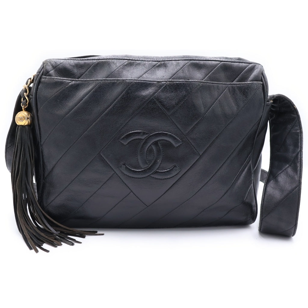 CHANEL(シャネル) ココマーク フリンジショルダーバッグ ブラック ラムスキン ゴールド金具 レディース