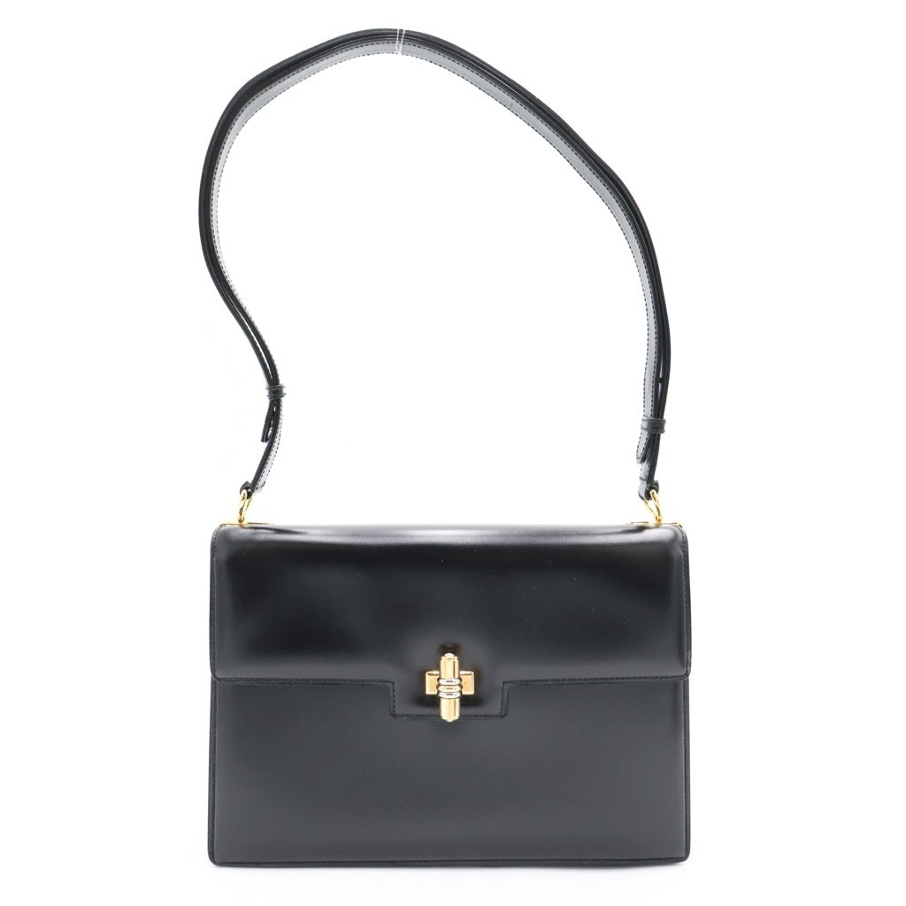 GUCCI(グッチ) ターンロック ショルダーバッグ ブラック レザー ゴールド金具 レディース