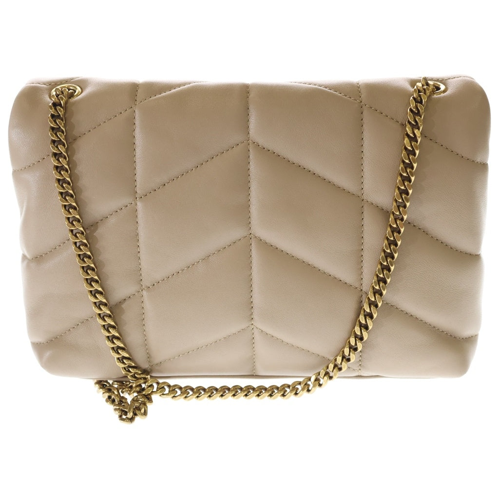 SAINT LAURENT PARIS(サンローランパリ) ルル パファー トイバッグ キルティングバッグ チェーンショルダーバッグ ベージュ ラムスキン 620333 ゴールド金具 レディース