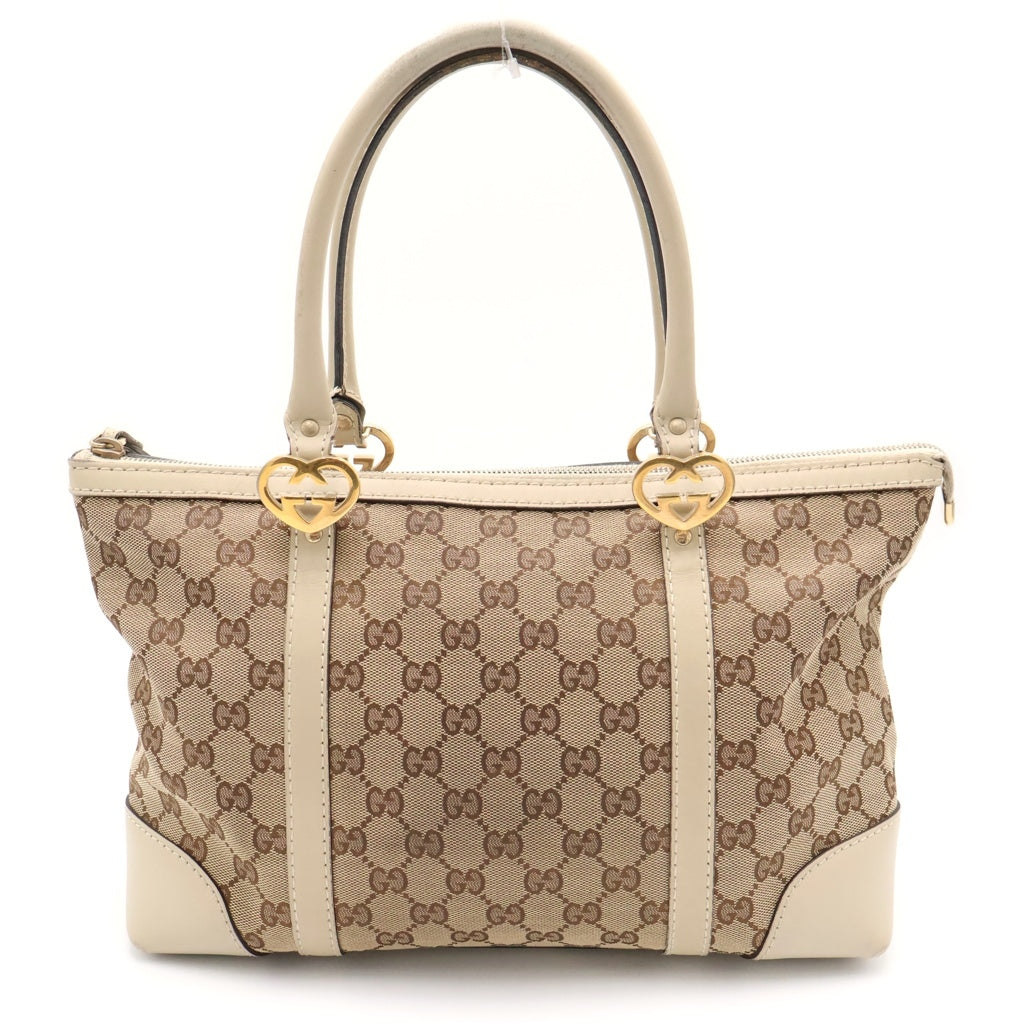 GUCCI(グッチ) GGキャンバス ラブリー ハンドバッグ トートバッグ ホワイト×ベージュ キャンバス×レザー 257069 ゴールド金具 レディース