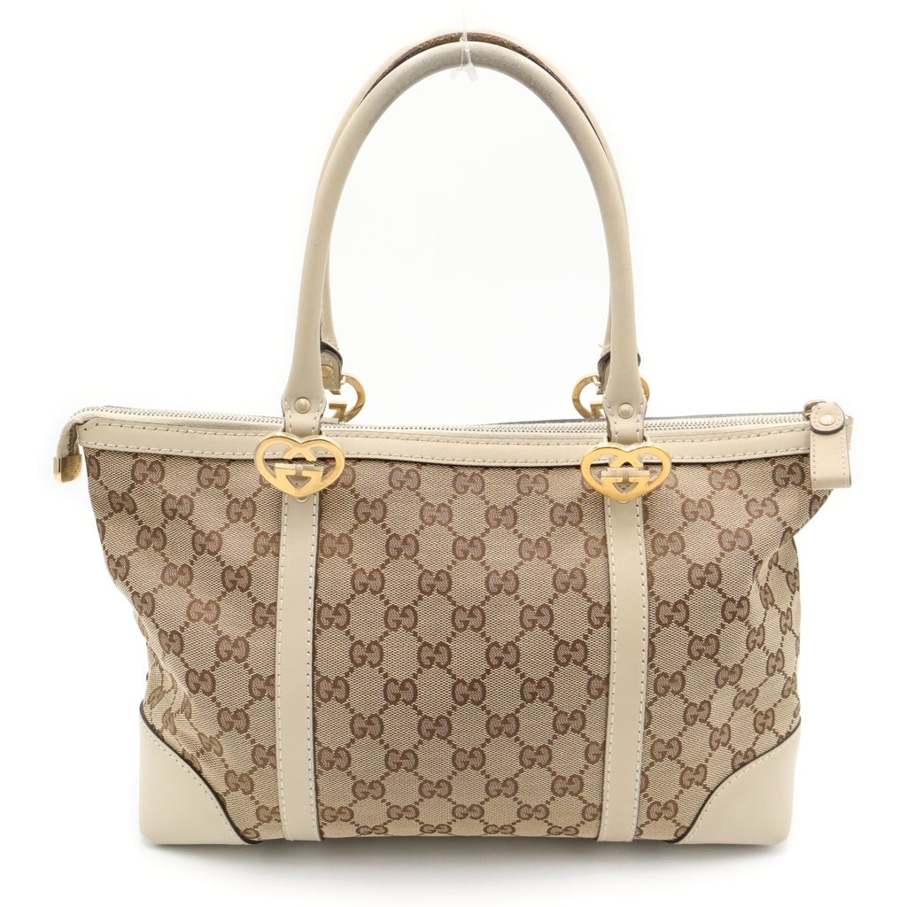 GUCCI(グッチ) GGキャンバス ラブリー ハンドバッグ トートバッグ ホワイト×ベージュ キャンバス×レザー 257069 ゴールド金具 レディース