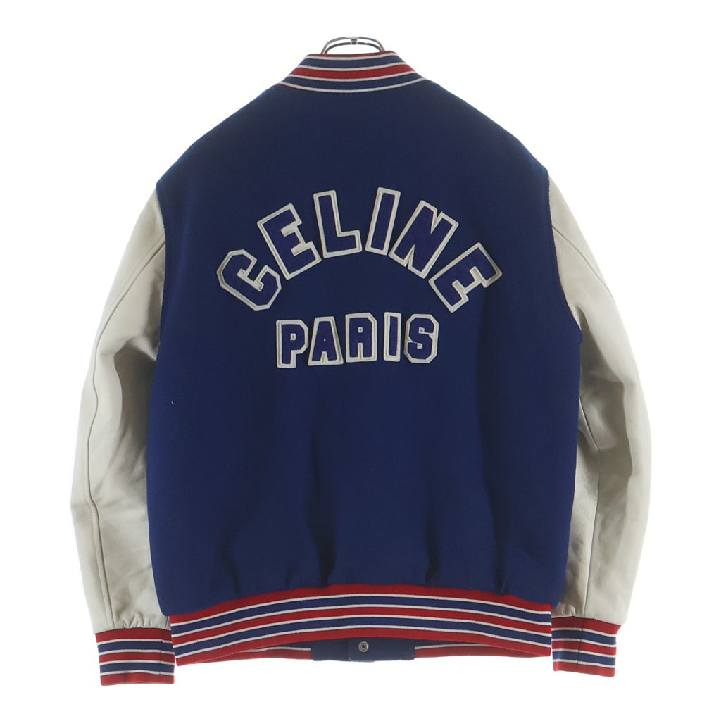 CELINE(セリーヌ) テディ ワッペンロゴ レザー ウール スタジアムジャケット スタジャン ブルゾン ブルー 2W804896C