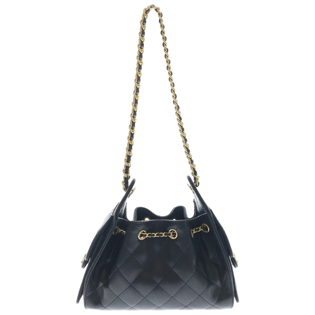 CHANEL(シャネル) シャネル25 ミニ キャビアスキン レザー チェーンショルダーバッグ ゴールド金具 ブラック AS5631 プレート レディース