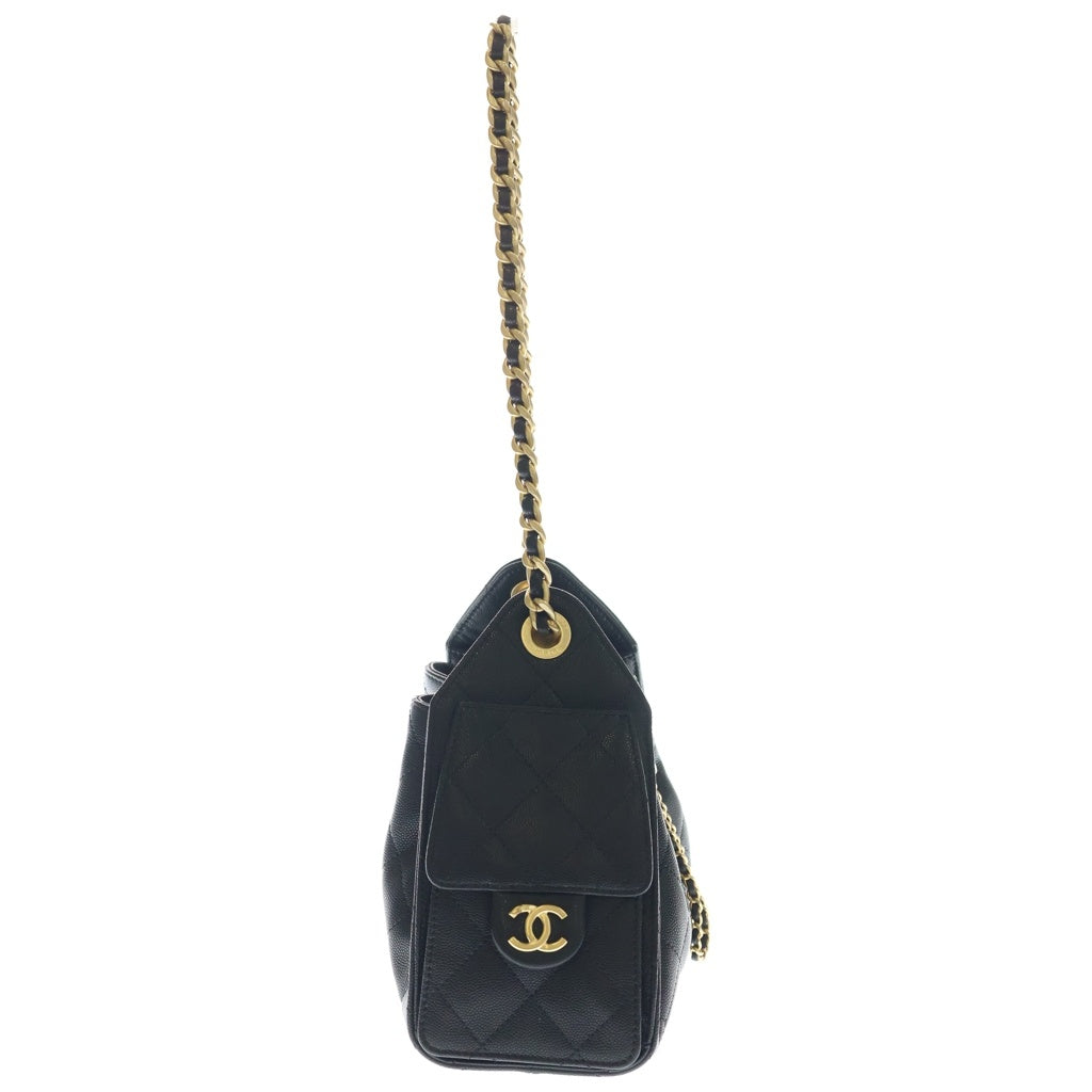 CHANEL(シャネル) シャネル25 ミニ キャビアスキン レザー チェーンショルダーバッグ ゴールド金具 ブラック AS5631 プレート レディース