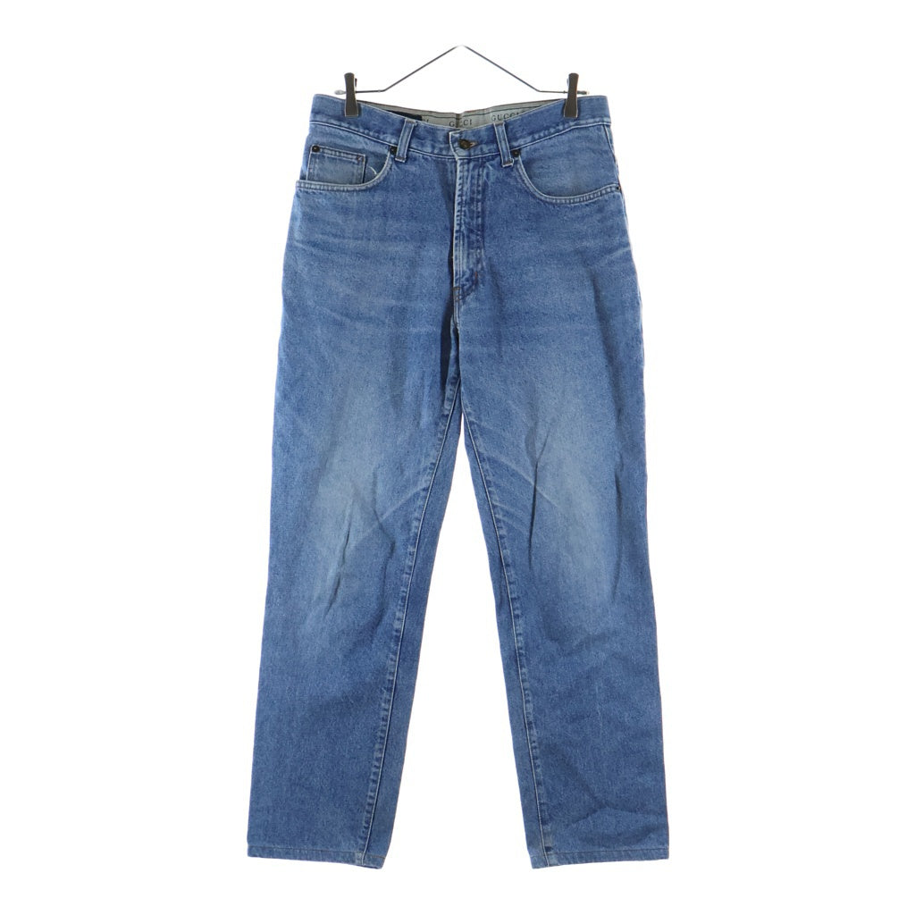 GUCCI(グッチ) レザーパッチ ストレートデニムパンツ ジーンズ インディゴ レディース