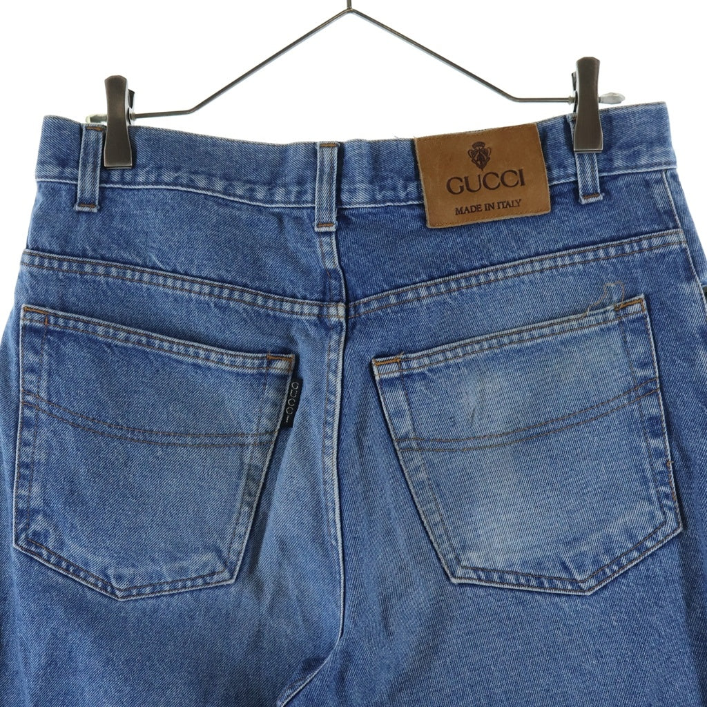 GUCCI(グッチ) レザーパッチ ストレートデニムパンツ ジーンズ インディゴ レディース