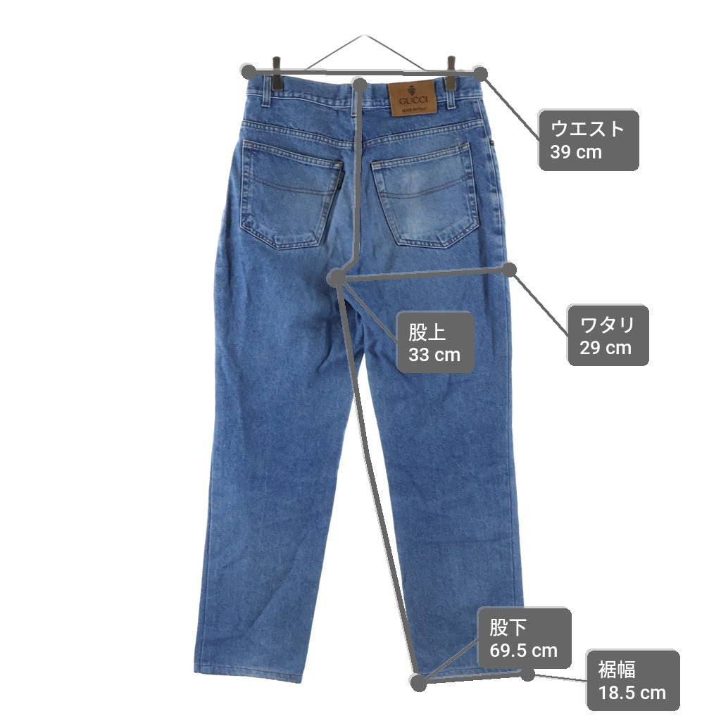 GUCCI(グッチ) レザーパッチ ストレートデニムパンツ ジーンズ インディゴ レディース