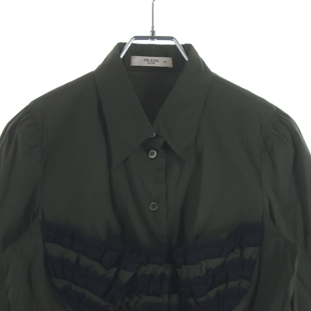 PRADA(プラダ) レース装飾 ストレッチ 長袖シャツ カーキ レディース P4537