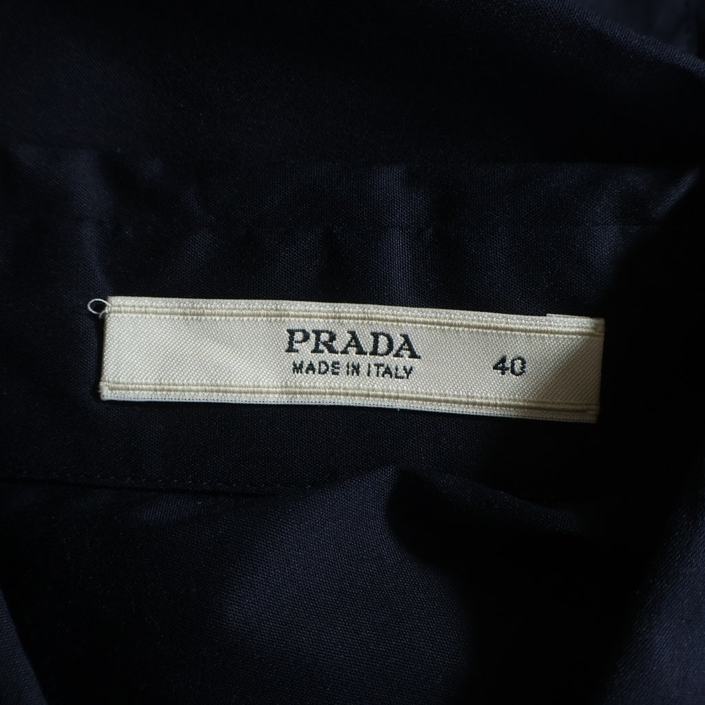 PRADA(プラダ) リボンデザイン スナップボタン ストレッチ 長袖シャツ ネイビー レディース