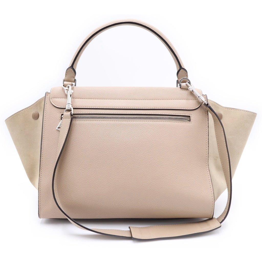CELINE(セリーヌ) トラペーズ ミディアム 2WAYショルダーバッグ ハンドバッグ ベージュ レザー×スエード シルバー金具 レディース