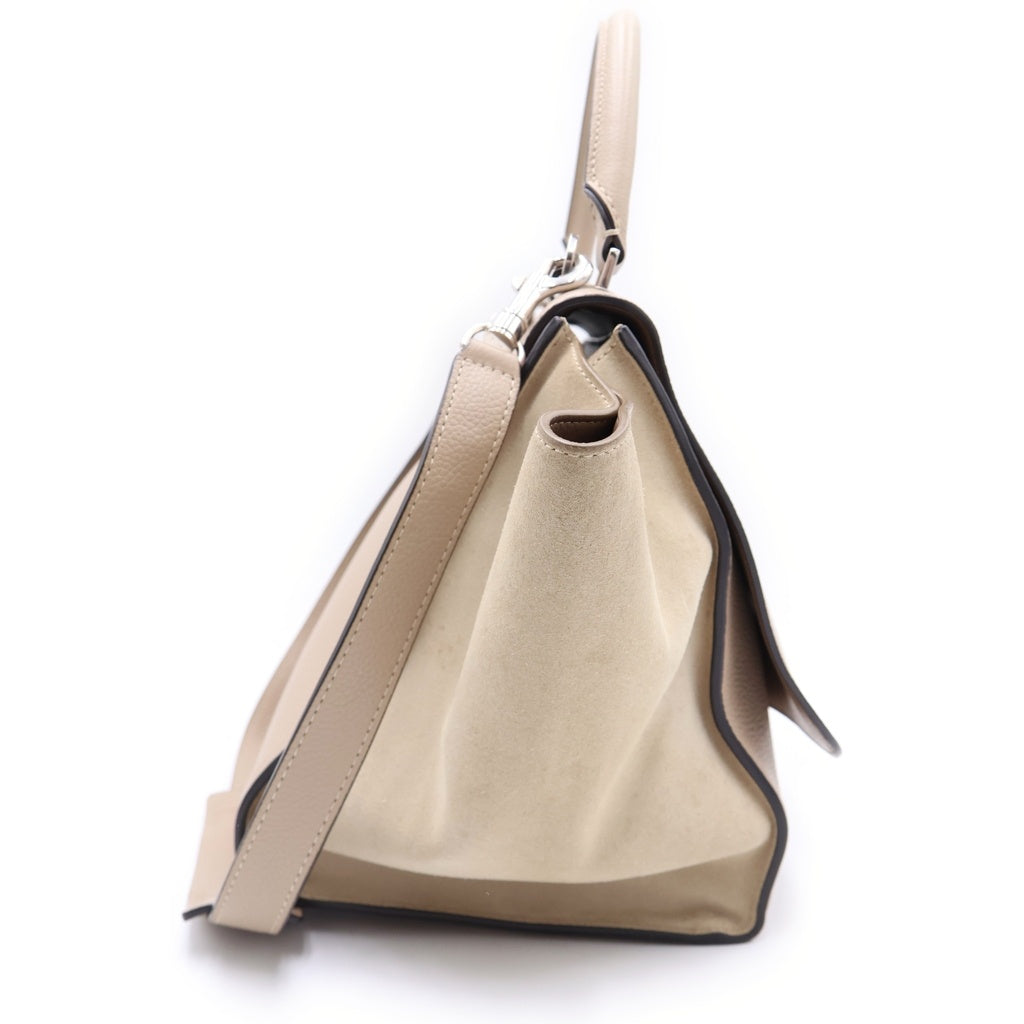 CELINE(セリーヌ) トラペーズ ミディアム 2WAYショルダーバッグ ハンドバッグ ベージュ レザー×スエード シルバー金具 レディース