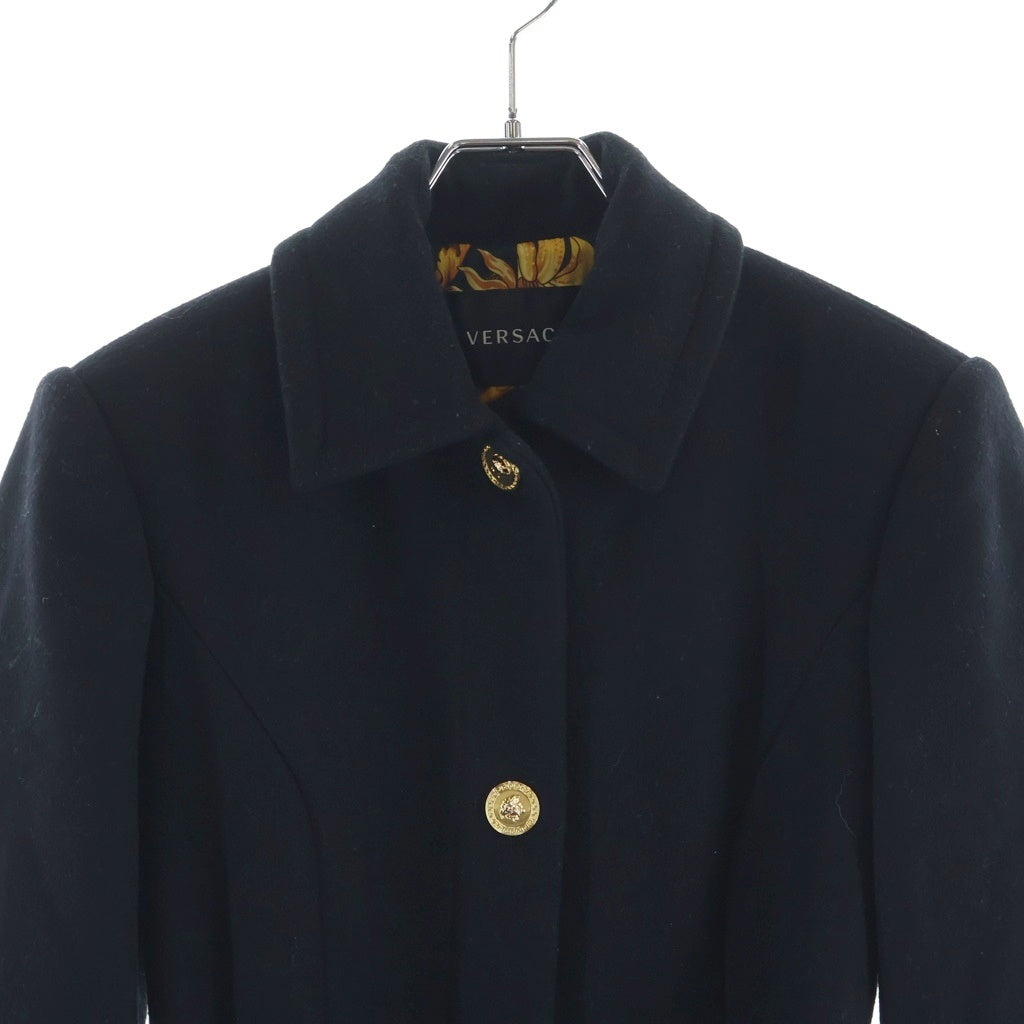 VERSACE CLASSIC ブラック トレンチコート VERSACE(ヴェルサーチ) ウールコート トレンチコート ゴールドボタン