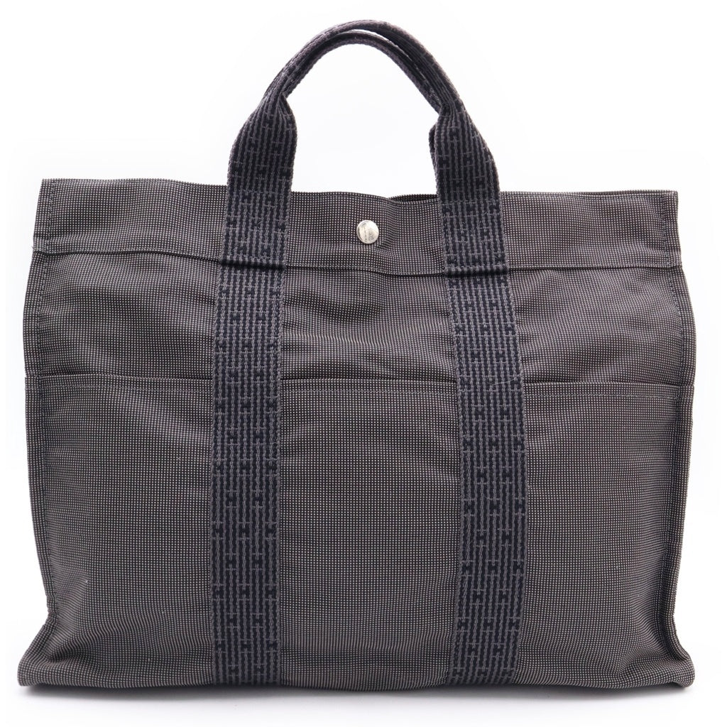 HERMES(エルメス) エールラインMM トートバッグ ブラック/グレー キャンバス
