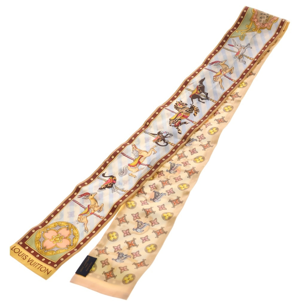 LOUIS VUITTON(ルイヴィトン) LVカルーセル バンドー メリーゴーランド 総柄プリント シルク スカーフ ベージュ/ライトブルー M97592 レディース