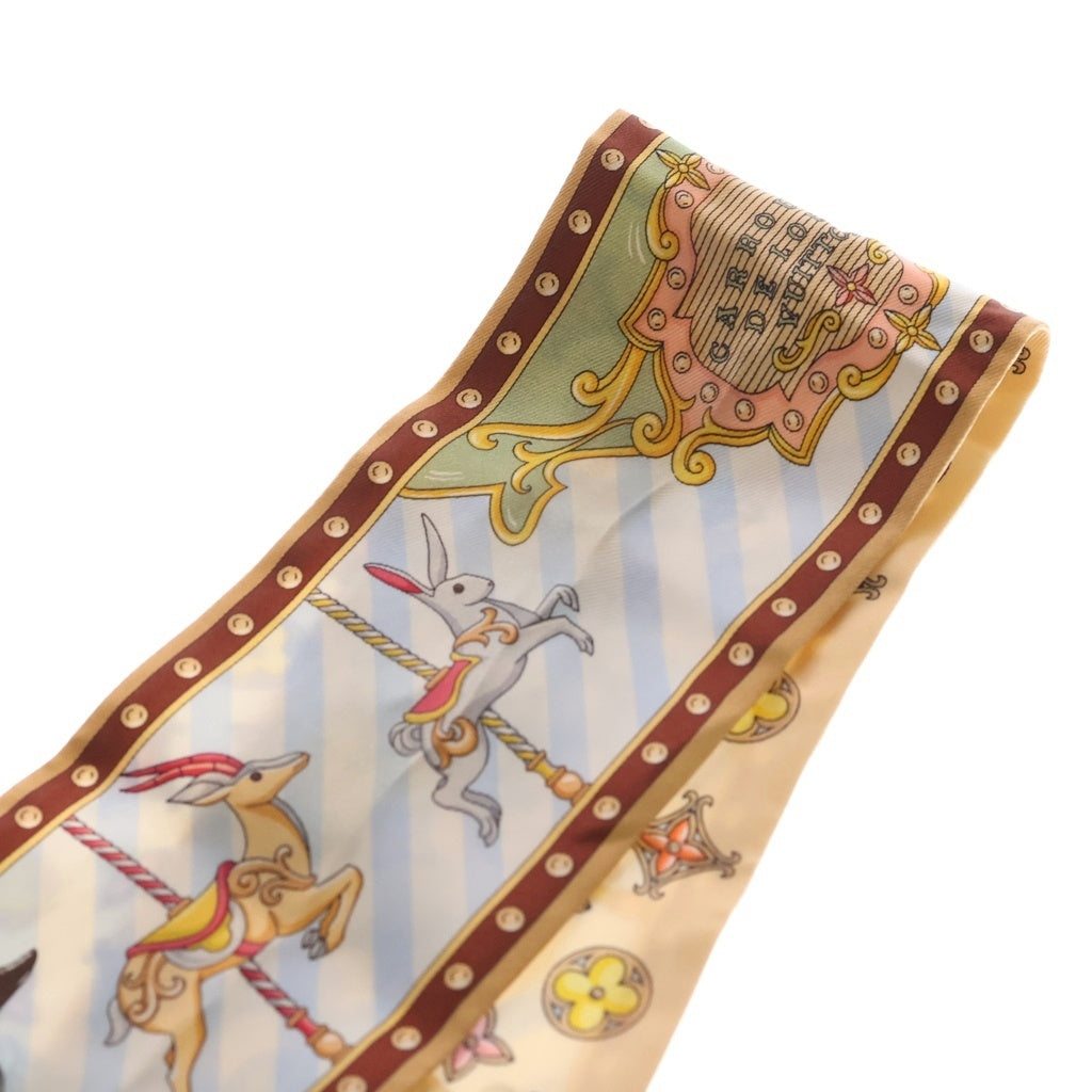 LOUIS VUITTON(ルイヴィトン) LVカルーセル バンドー メリーゴーランド 総柄プリント シルク スカーフ ベージュ/ライトブルー M97592 レディース