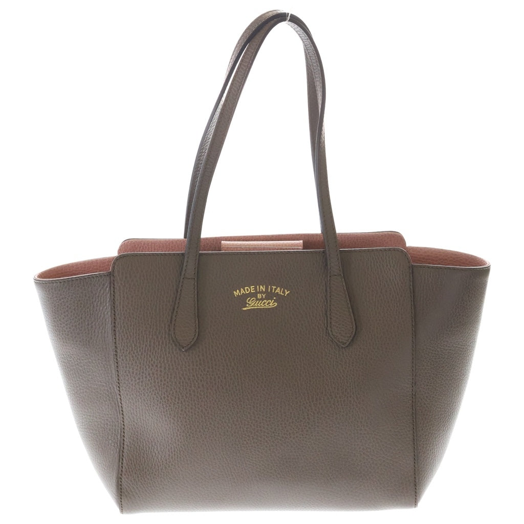 GUCCI(グッチ) ロゴ スイング ハンドバッグ トートバッグ ブラウン×ピンク レザー 354403 ゴールド金具 レディース