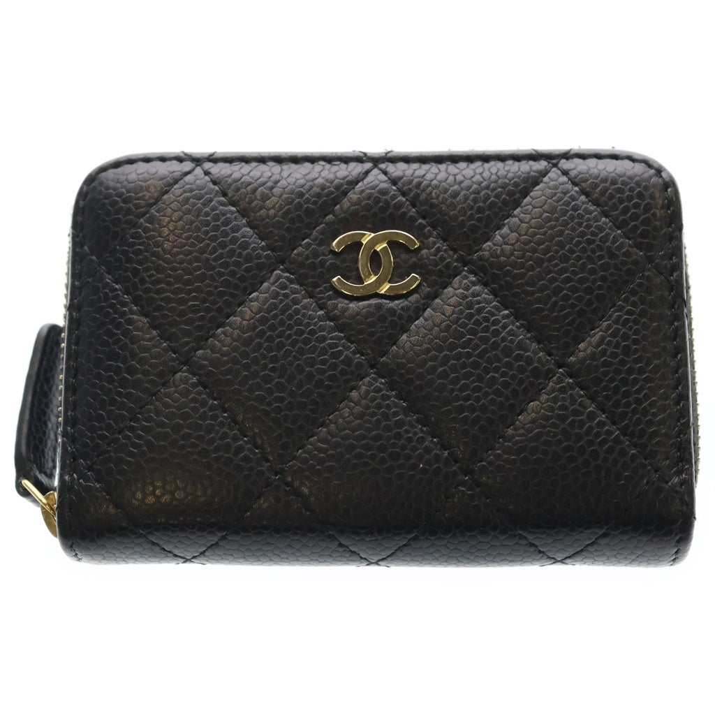 CHANEL(シャネル) マトラッセ キャビアスキン レザー コインパース ケース コンパクトウォレット 財布 ゴールド金具 ブラック レディース
