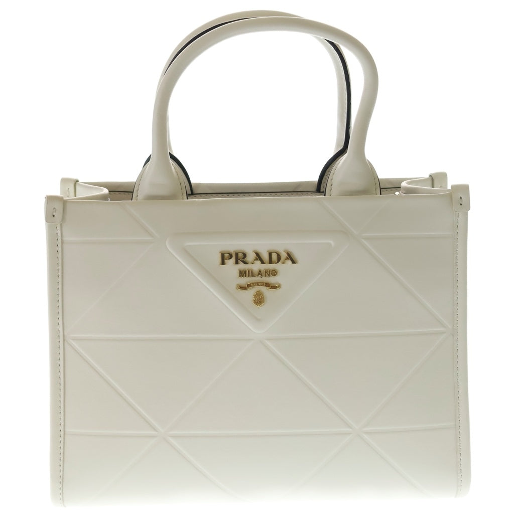 PRADA(プラダ) シンボル ステッチ 2WAYバッグ ハンドバッグ ショルダーバッグ ホワイト レザー 1BA396 ゴールド金具 レディース