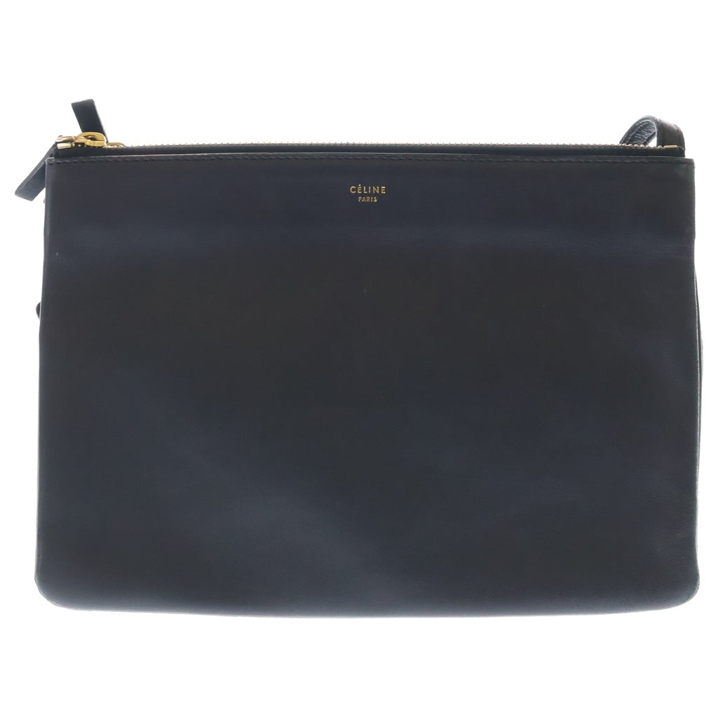 CELINE(セリーヌ) トリオ ラージ ショルダーバッグ ブラック レザー ゴールド金具 レディース