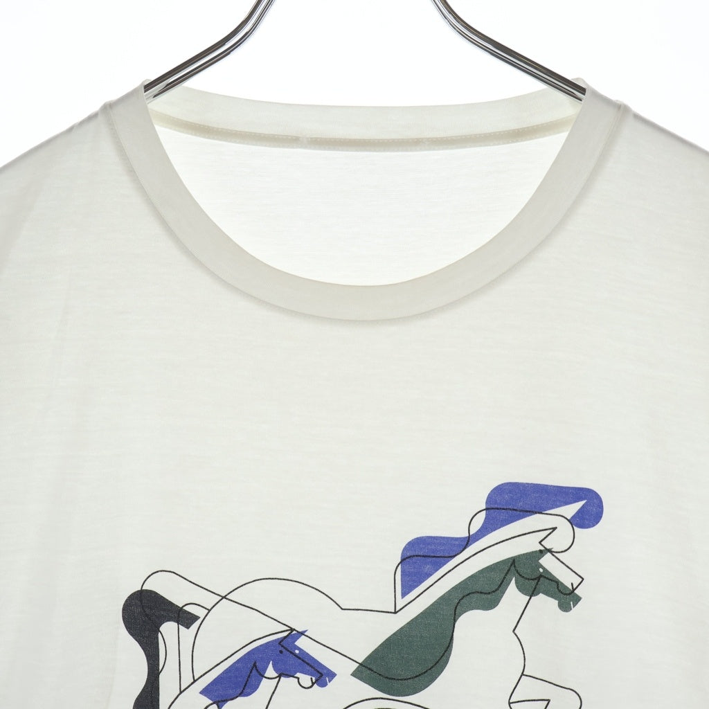 【新品♪HERMES】馬柄 プリント クルーネックTシャツ ホワイト Mサイズ HERMES(エルメス) 馬柄 グラフィックプリント クルーネック 半袖T