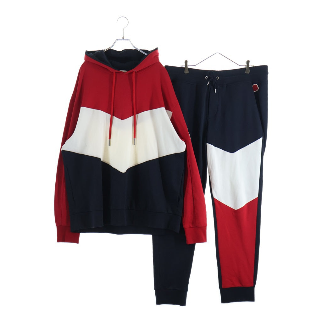 MONCLER(モンクレール) 19SS ワッペンロゴ プルオーバースウェット パーカー フーディー トラック ジョガーパンツ レッド/ネイビー E10918000500/E10918704400