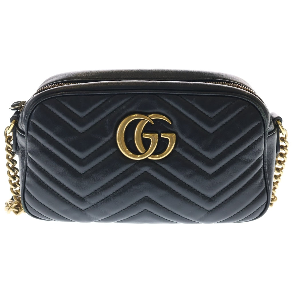 GUCCI(グッチ) GGマーモント ショルダーバッグ ブラック レザー 447632 ゴールド金具 レディース