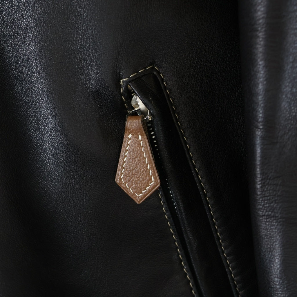 HERMES(エルメス) ラムスキン レザー ジップアップ シングルライダースジャケット ブラック