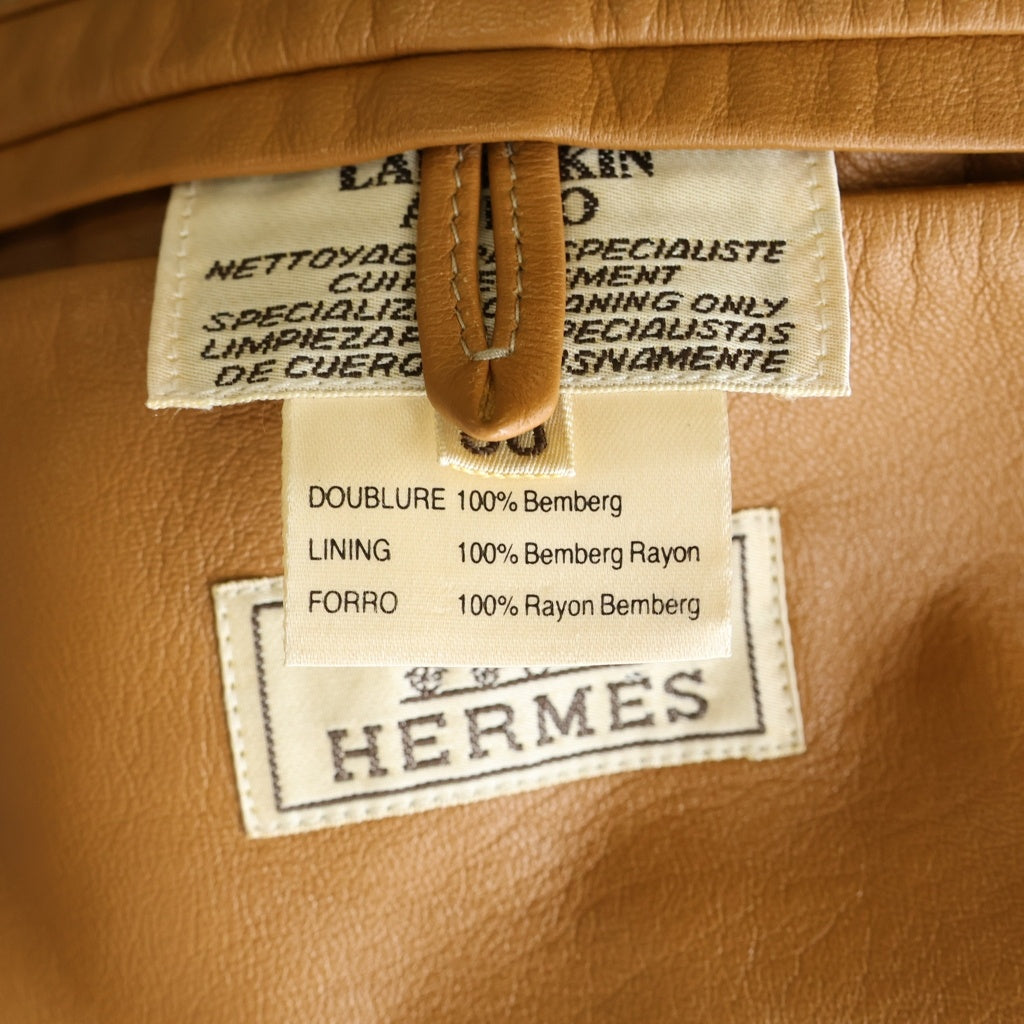 HERMES(エルメス) ラムスキン レザー ジップアップ シングルライダースジャケット ブラック