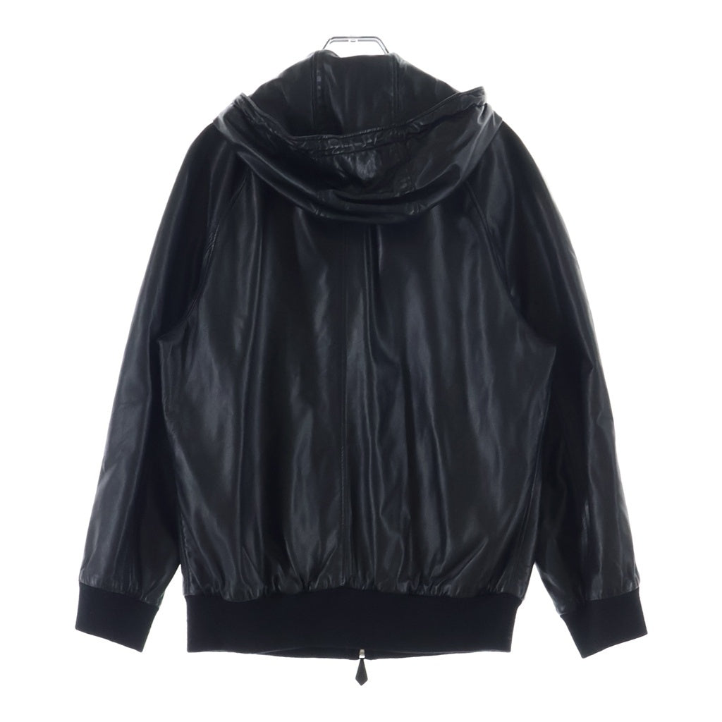 HERMES(エルメス) ラムスキン レザー ジップアップ フーデッド ジャケット ブラック