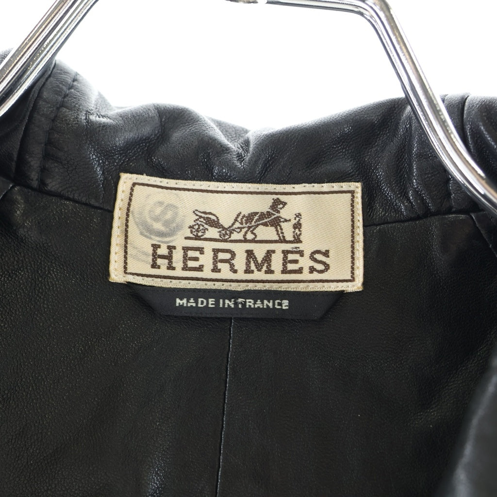 HERMES(エルメス) ラムスキン レザー ジップアップ フーデッド ジャケット ブラック