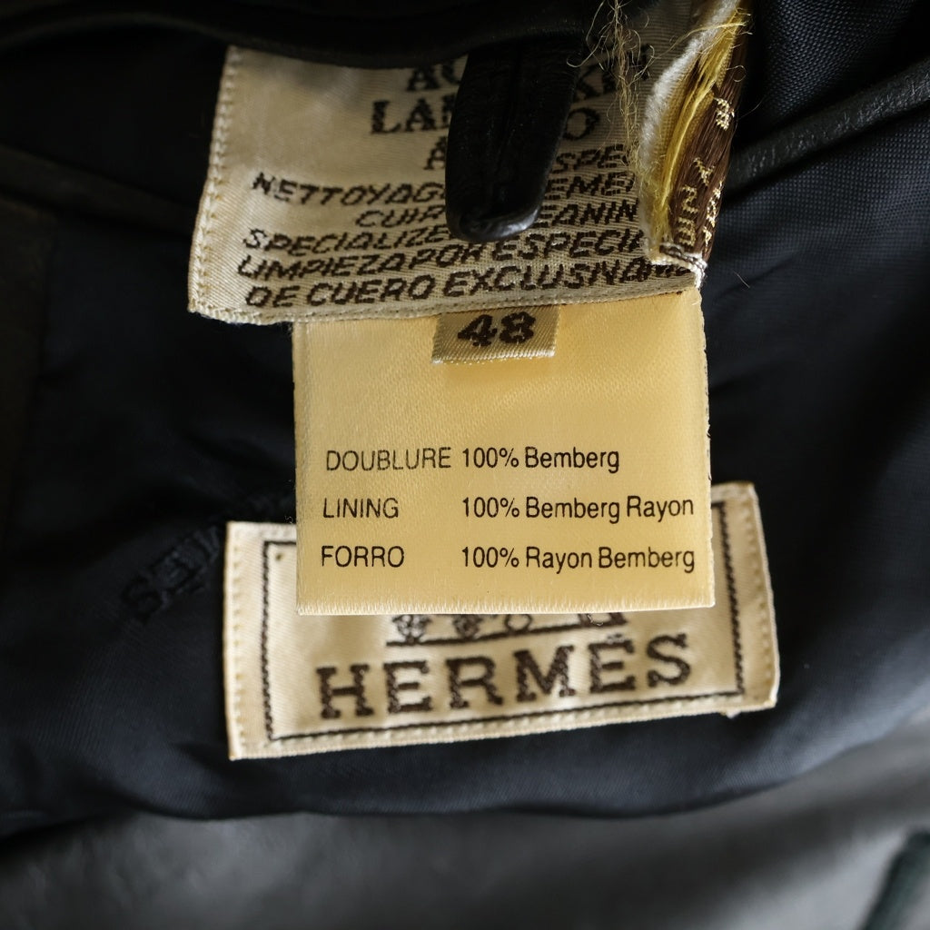 HERMES(エルメス) ラムスキン レザー 3B テーラードジャケット ブラック