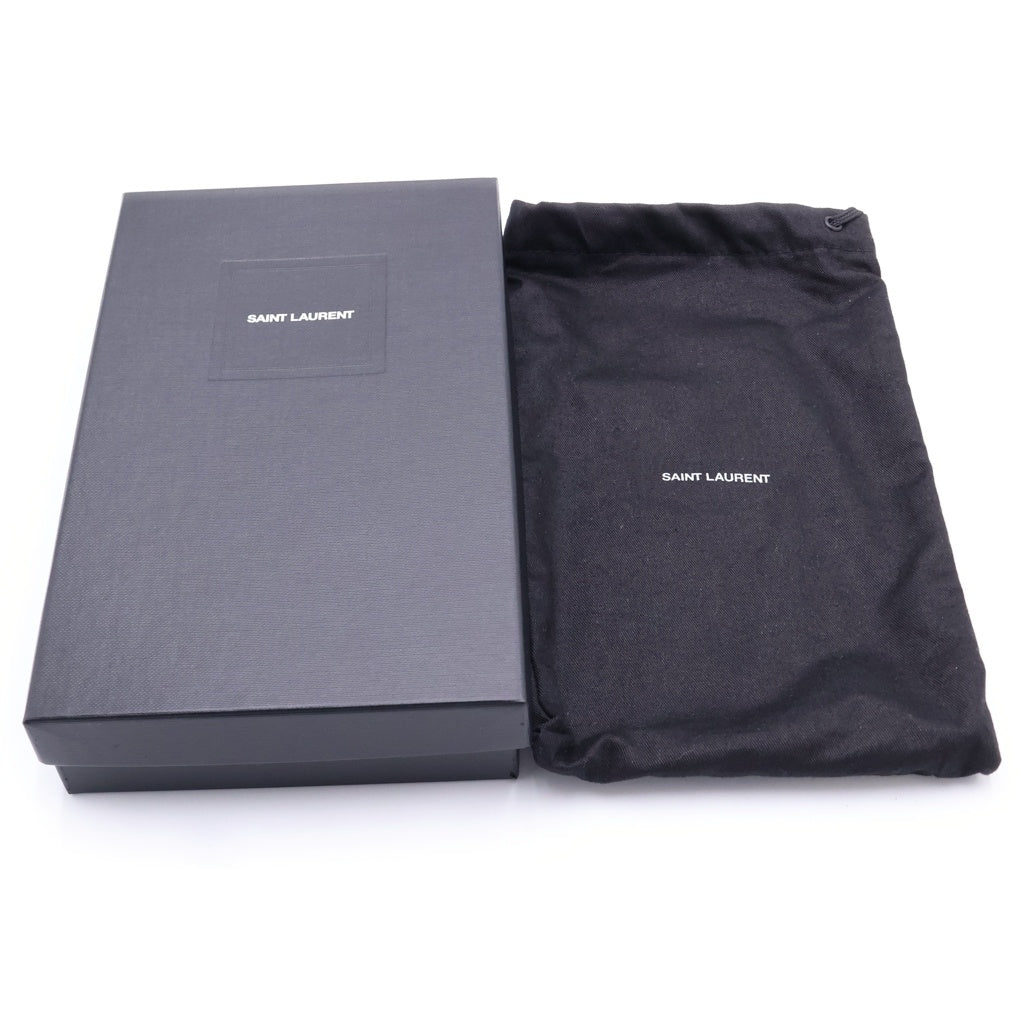 SAINT LAURENT PARIS(サンローランパリ) カサンドラロゴプレート シェブロン Vステッチ レザー ラージフラップ ロングウォレット 長財布 シルバー金具 ブラック 372244