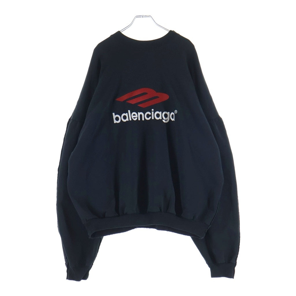 BALENCIAGA(バレンシアガ) 24SS Double Front Crew ダブルフロント ロゴプリント 刺繍 ダメージ加工 クルーネック プルオーバー スウェット トレーナー ブラック 791614