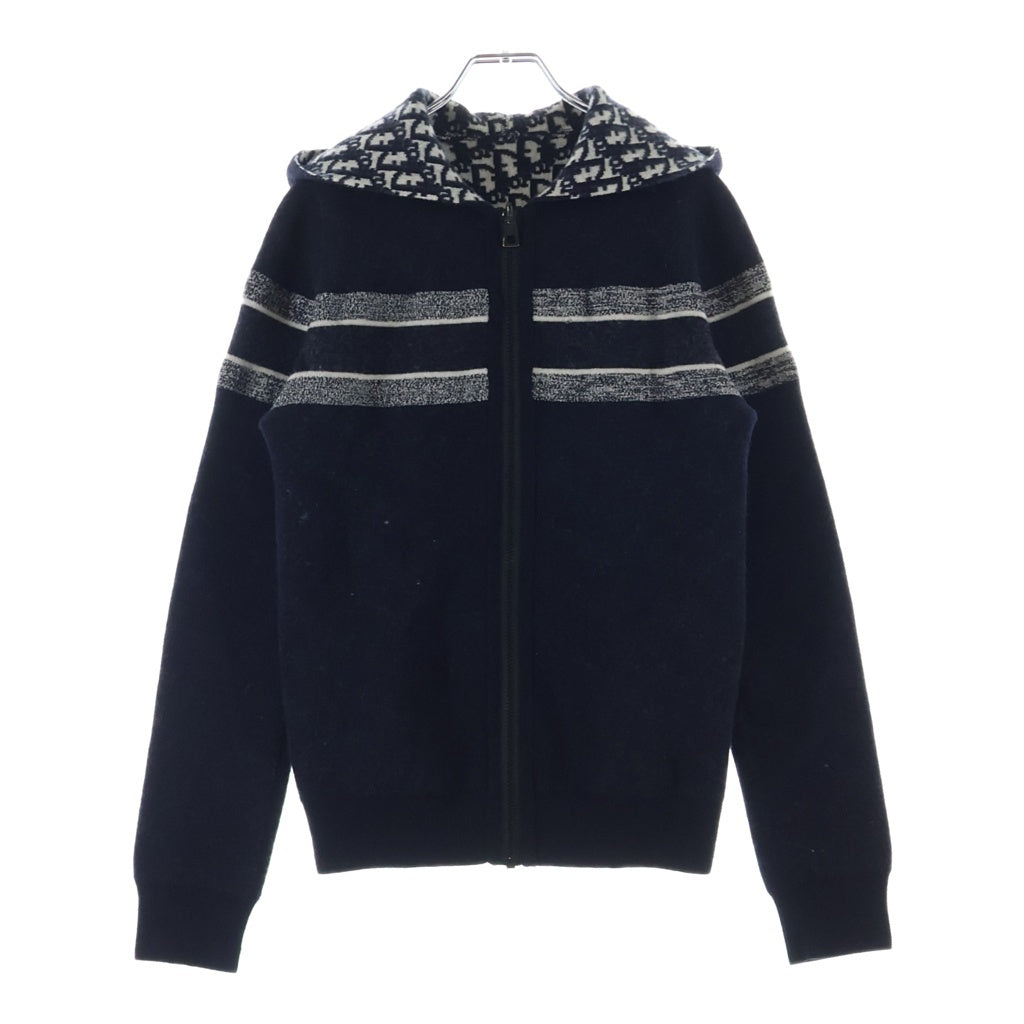 DIOR(ディオール) リバーシブル オブリークジャガード カシミヤ混 ウール ジップアップ ニット パーカー フーディー ネイビー 054G12AM055