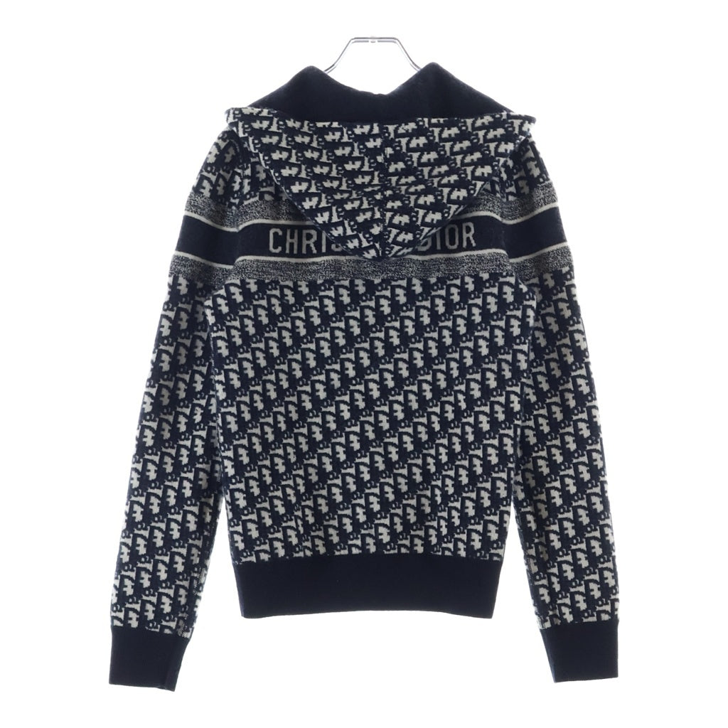 DIOR(ディオール) リバーシブル オブリークジャガード カシミヤ混 ウール ジップアップ ニット パーカー フーディー ネイビー 054G12AM055