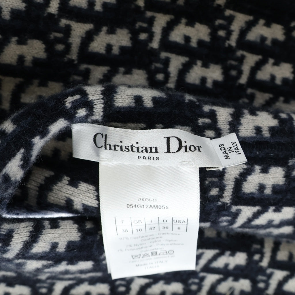 DIOR(ディオール) リバーシブル オブリークジャガード カシミヤ混 ウール ジップアップ ニット パーカー フーディー ネイビー 054G12AM055