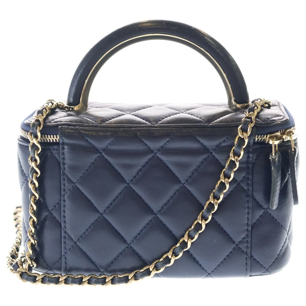 CHANEL(シャネル) マトラッセ バニティ トップハンドル ラムスキン ゴールド金具 チェーンショルダーバッグ ネイビー レディース