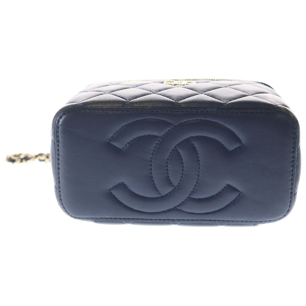 CHANEL(シャネル) マトラッセ バニティ トップハンドル ラムスキン ゴールド金具 チェーンショルダーバッグ ネイビー レディース