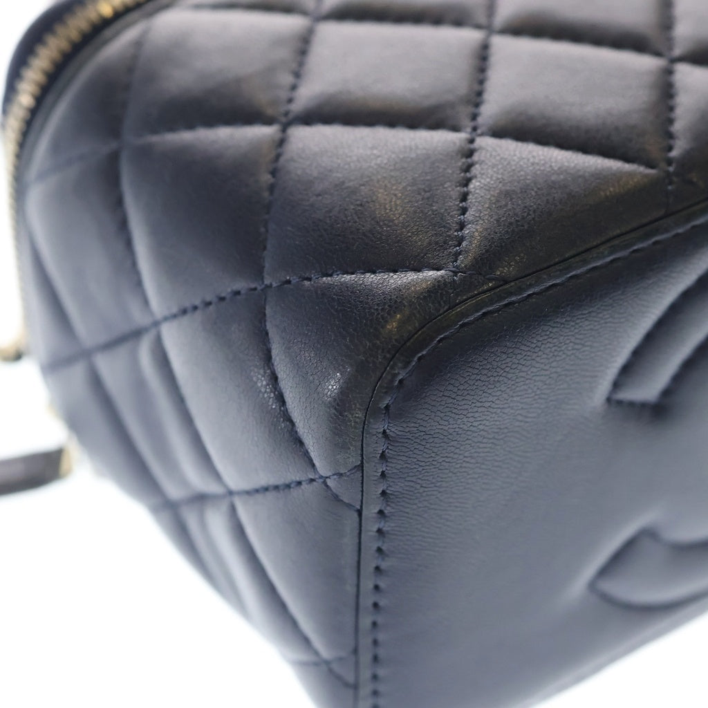 CHANEL(シャネル) マトラッセ バニティ トップハンドル ラムスキン ゴールド金具 チェーンショルダーバッグ ネイビー レディース